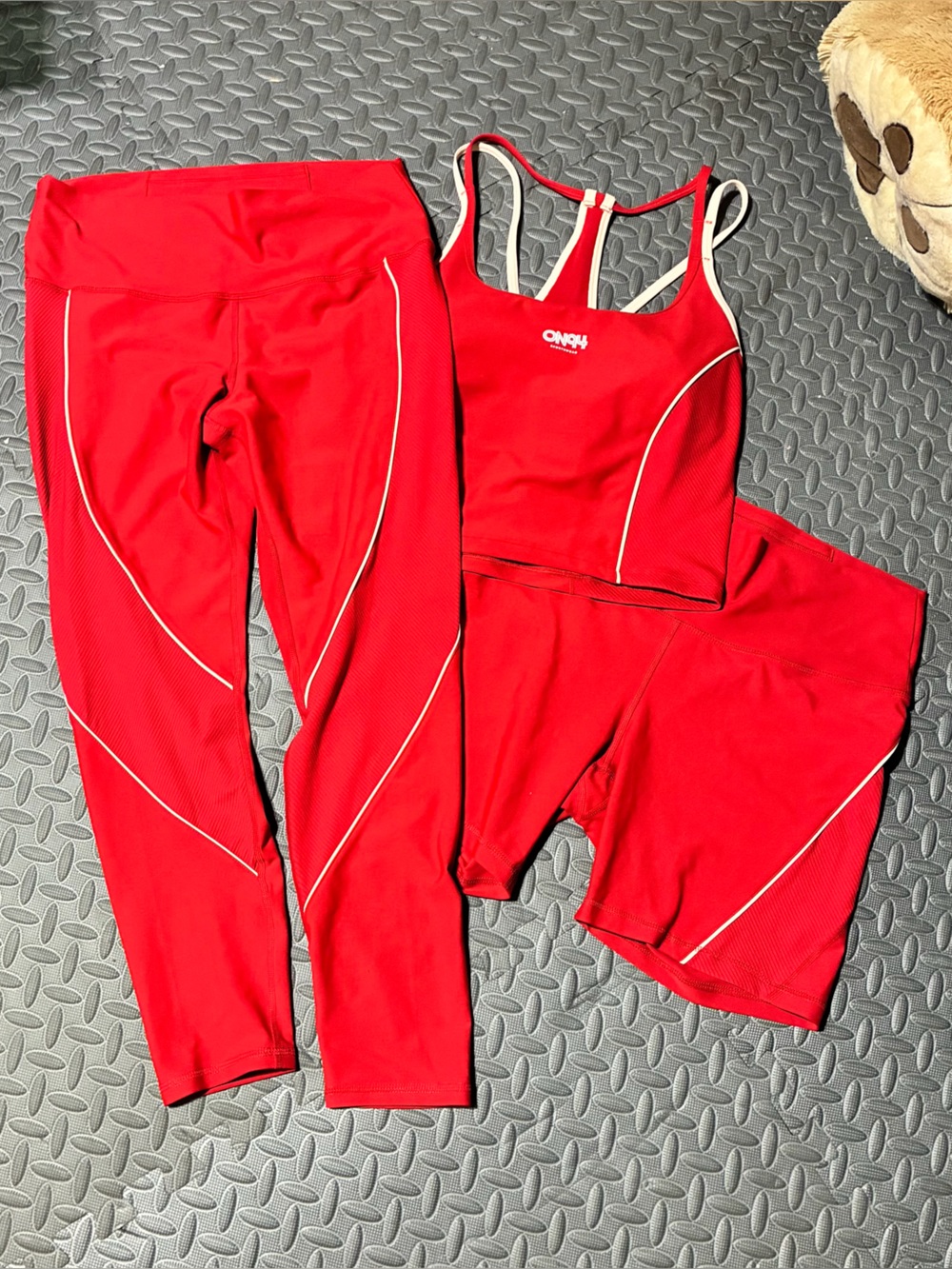 Old Navy Red Tank, Leggings, and Bike Shorts Set